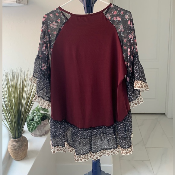 Women’s Floral Boho Crew Neck Top, Black, Size Large - Picture 7 of 8